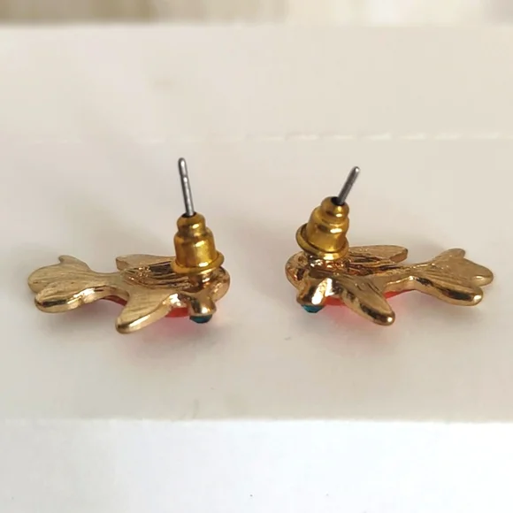 Betsy Johnson Goldfish Stud Earrings w/Rhinestone Accents - Picture 3 of 8